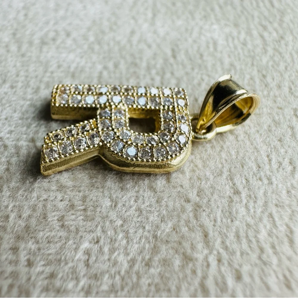 Solid 10k Gold Sparkling Pave Letter R Initial Pendant or Charm with CZ - Picture 6 of 10